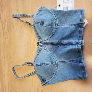 Denim Zip-Up Crop Top